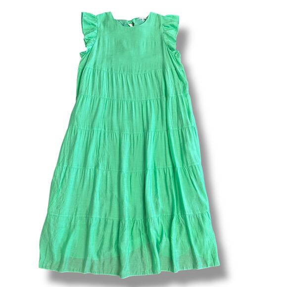 English Factory Green Tiered Midi Dress 2X Modern Chic Flutter Sleeve Summer - Picture 1 of 9